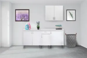 Mueble lavadero en kit Basic New blanco 180cm con 1 mueble alto y 3 bajos