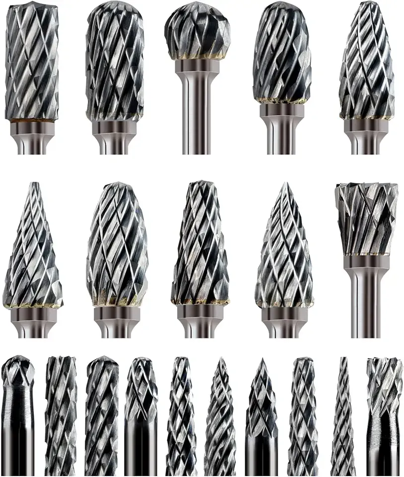 20 Pcs Carbide Burr Bits 1/8" Shank Compatible with Dremel Milwaukee Metal Grinding Wood Stone Steel Carving Cutting Engraving Grinder Kit Attachment Rotary Tool Accessories Set Harder Than Diamond