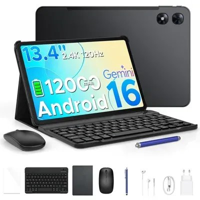P13 Pro 4G LTE Dual-SIM Tablet Android 16, 13.4" 2.4K+120Hz, 48GB(12+36)RAM+256GB ROM(2TB TF),12000mAh,Widevine L1,Gemini AI–mit Tastatur,Maus,Stift
