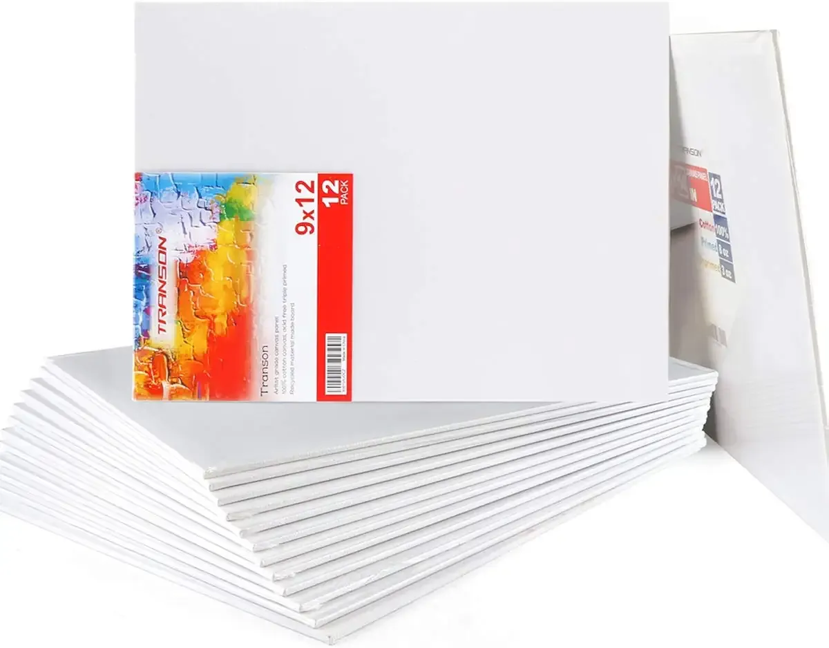 Transon 12 Pack 9x12 Inch Acrylic Painting Canvas, with Heavy Duty MDF Backing Boards, 100% Cotton Acid-Free Primed Canvas Panels for Kids Students Beginners Art Crafts