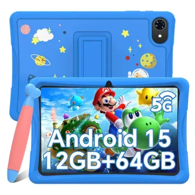 Tabwee K10 Kids 10.1" Blau Tablet, Google Kids Space, 4GB RAM+64GB ROM, Android 15 WiFi Tablet für Kind mit Kindgerechte Hülle und Stift, 5000mAh