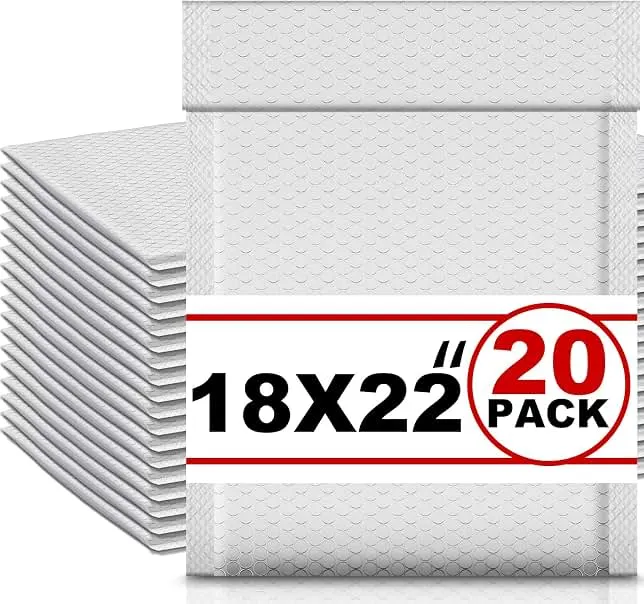 Ireer 20 Pack 18 x 22'' Extra Large Bubble Mailers Padded Envelopes, White | Poly Cushioned Protection, Waterproof Exterior, For Business Shipping Gifts Packaging, Secure Adhesive, Durable Mailing Bags