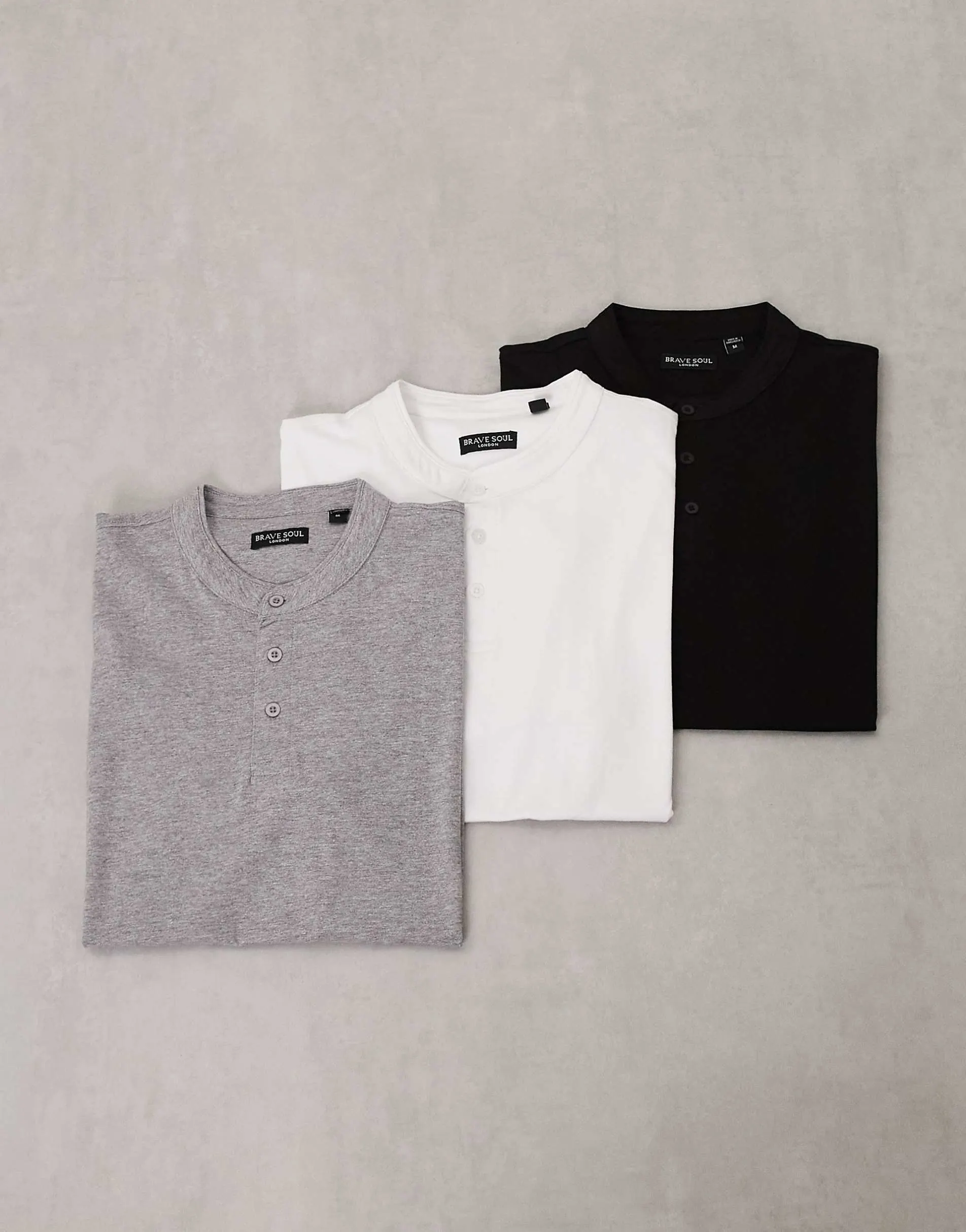 Brave Soul 3 pack short sleeve jersey top with henley collar detail