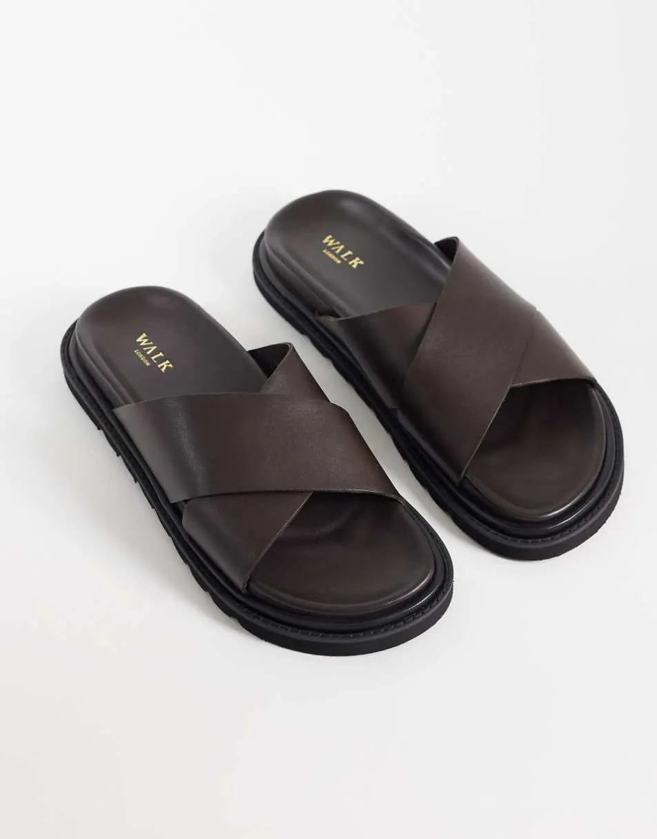 Walk London Ezra Cross Strap Sandal in brown leather