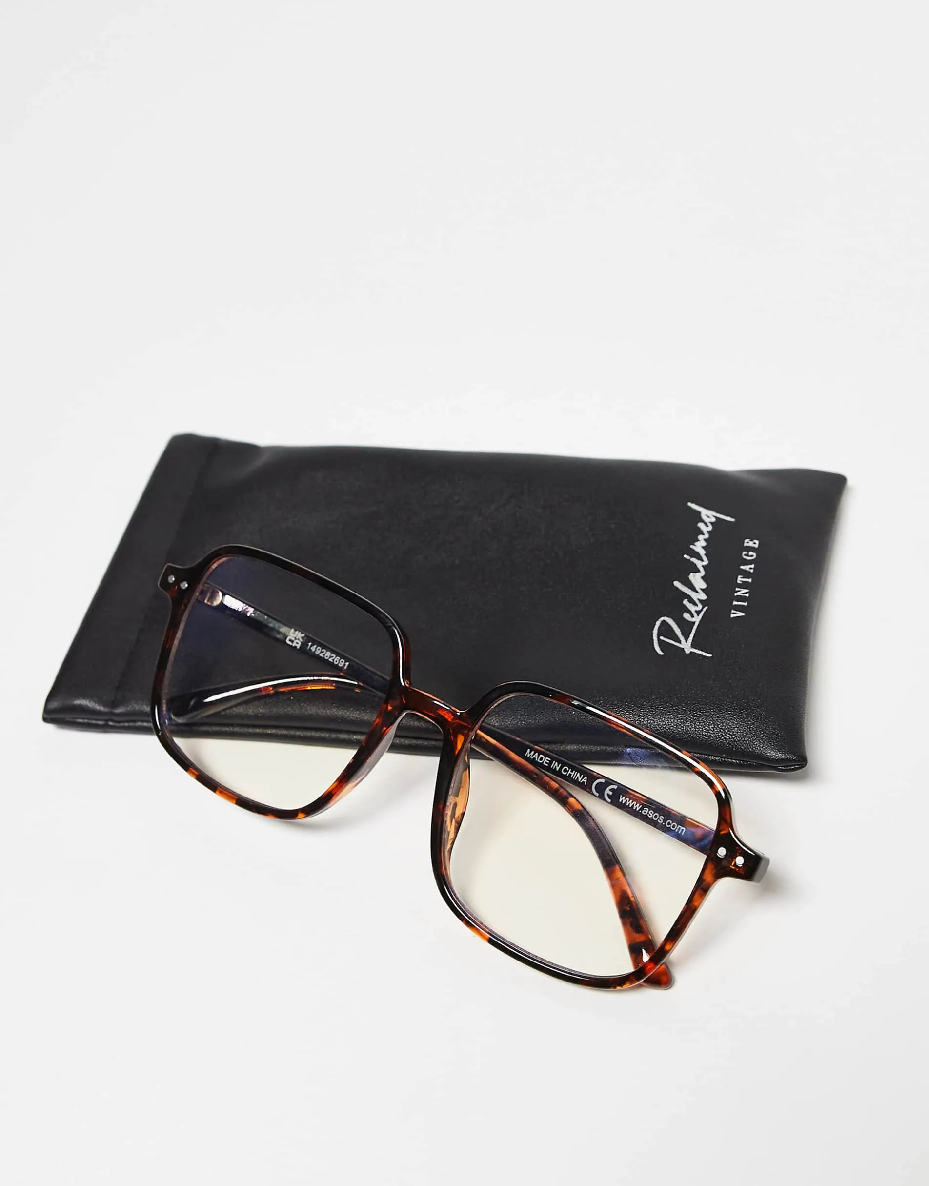 Reclaimed Vintage unisex oversized 70s blue light glasses in brown tortoiseshell