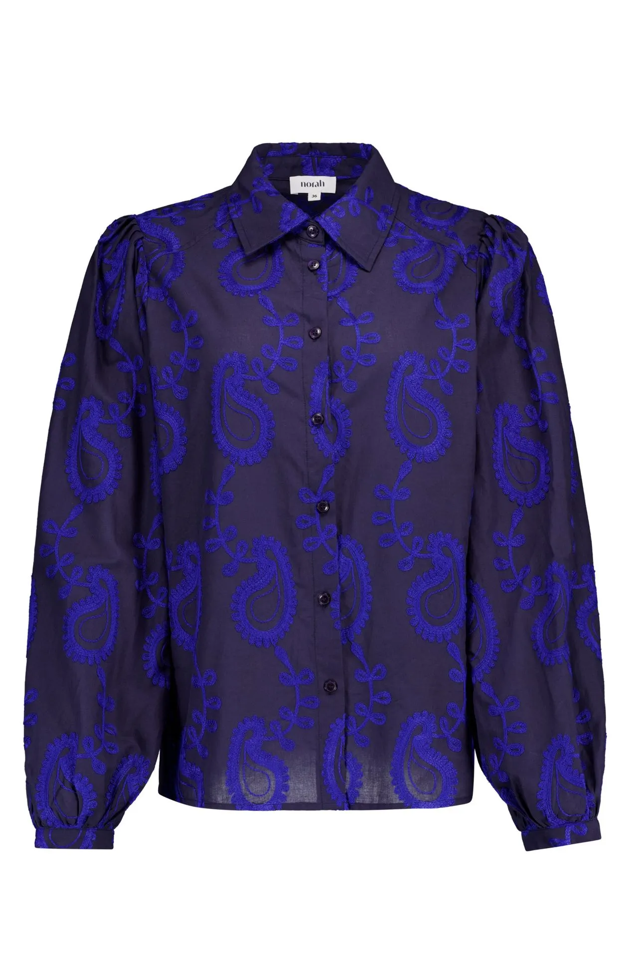 Blauwe blouse met borduursels