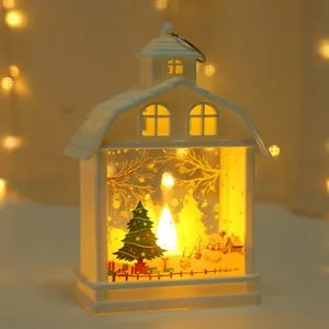 1 farol vintage para decoración de árbol de Navidad, lámpara de araña navideña con pilas, decoración navideña, luz cálida (pilas incluidas)