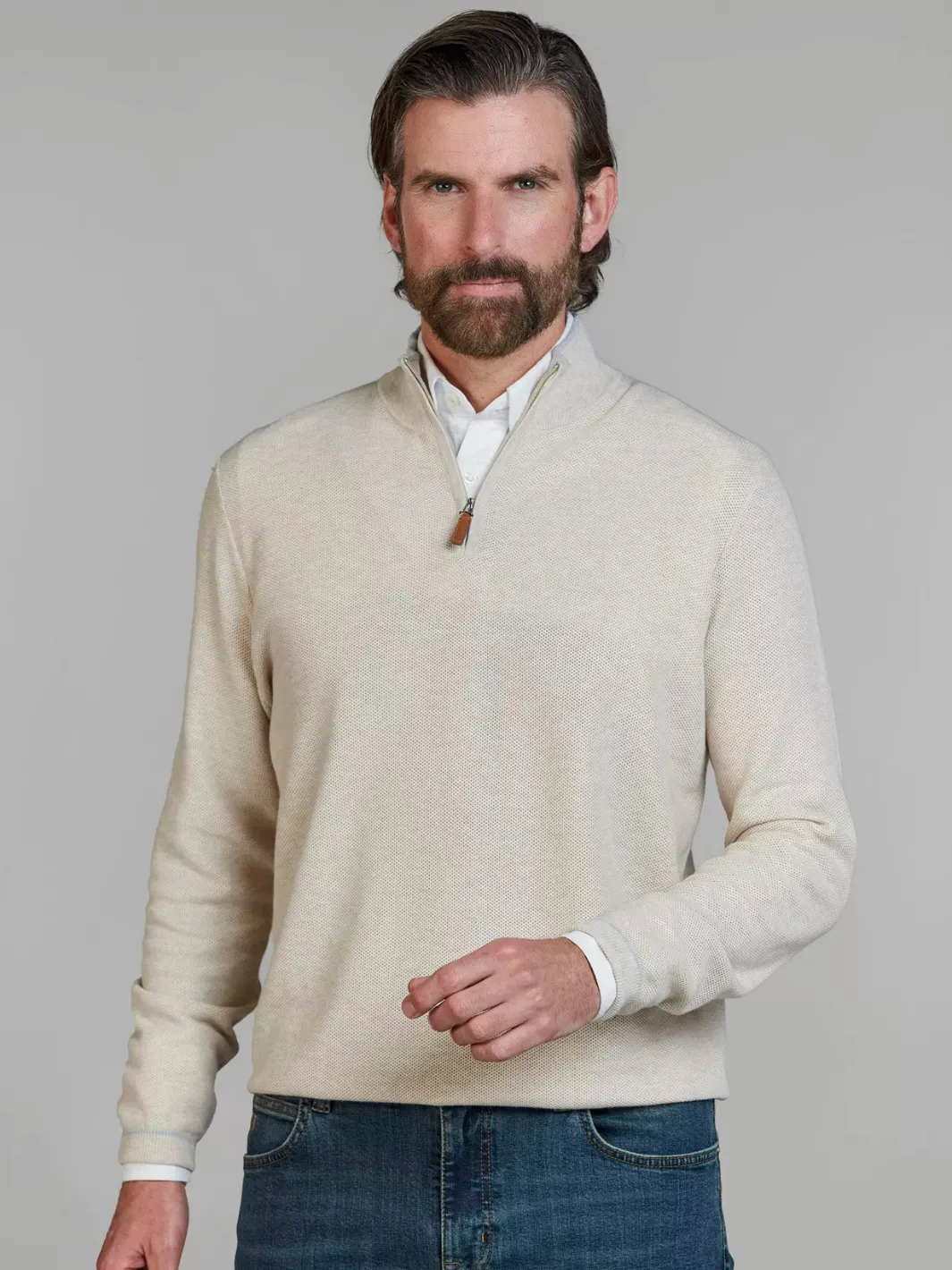 HALF-ZIP STRUCTURE SWEATER