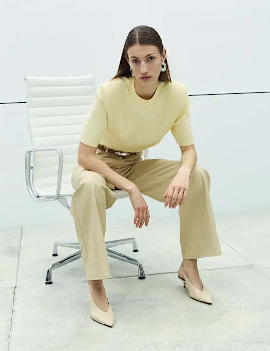 Shoulder Pad Knitted Top with Wool