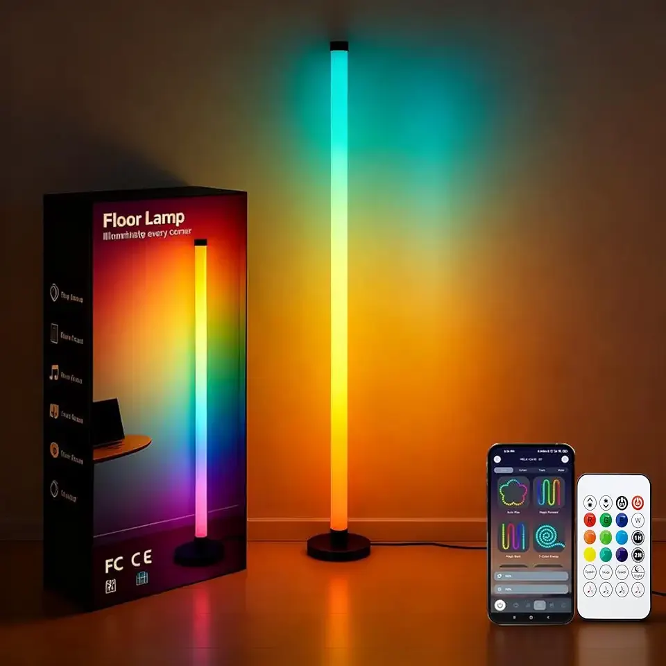 Led Corner Floor Lamp USB Powered with App & Remote Control, IC+RGBW Color Changing Led Lamp Music Sync, Timer Setting, Standing Lamps for Living Room Lamp Bedroom Gaming Room, 1 Pack