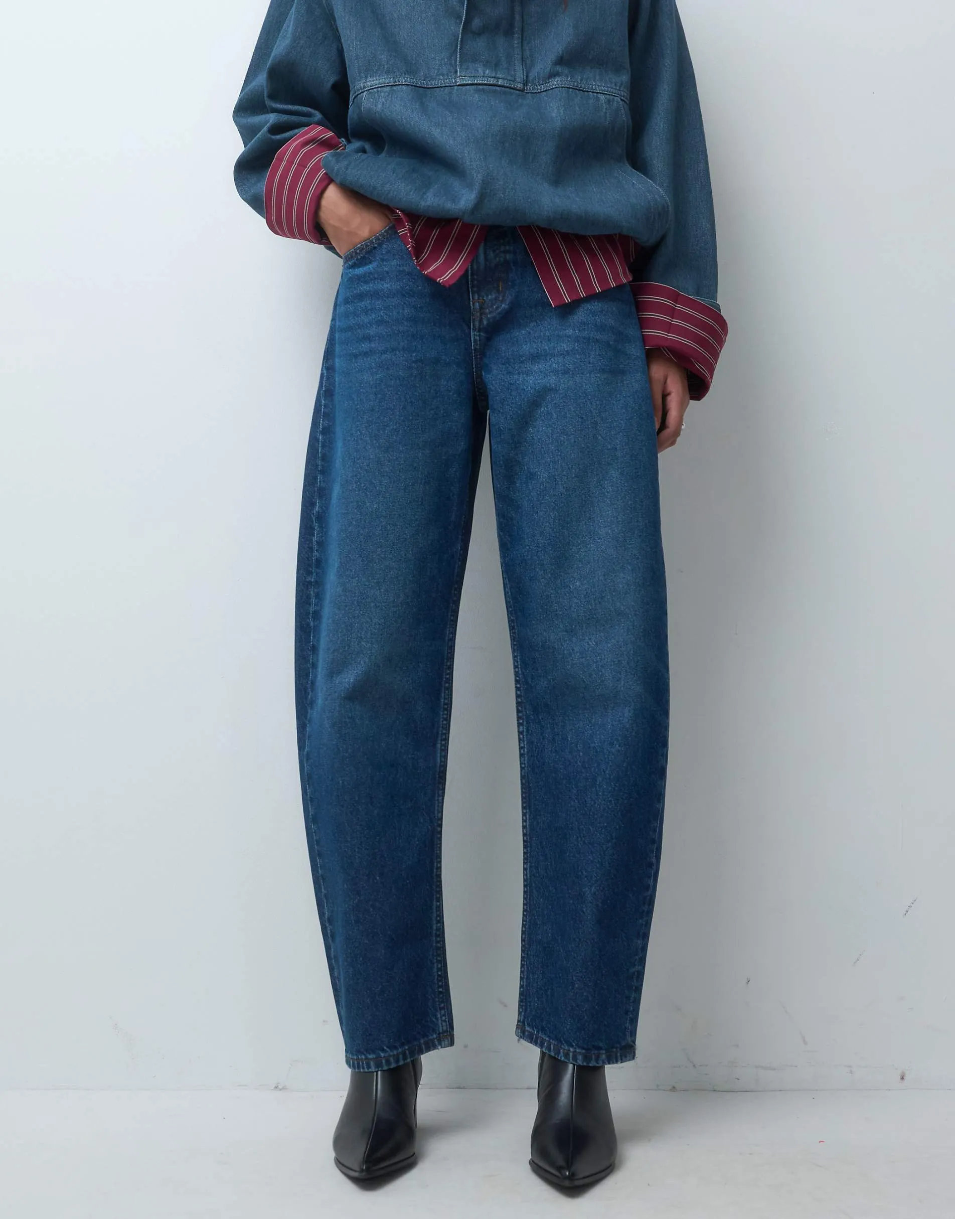 ASOS DESIGN slim barrel jean in dark blue