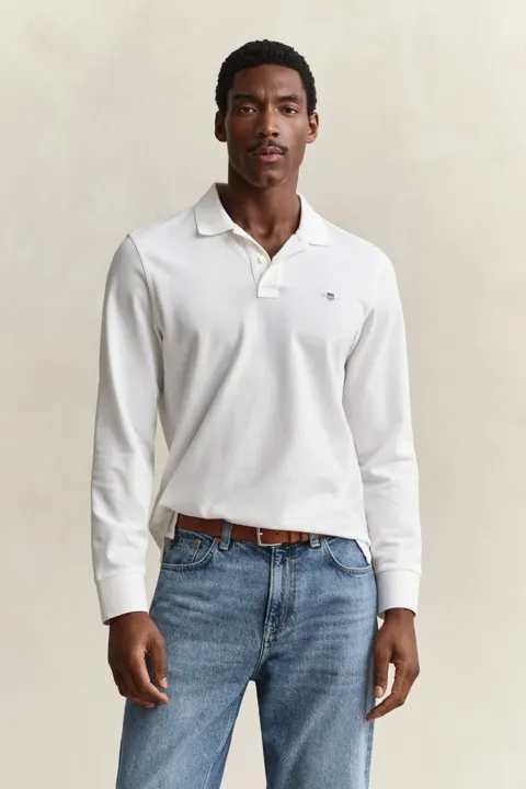 Klassisk piquéskjorte med lange ermer i regular fit