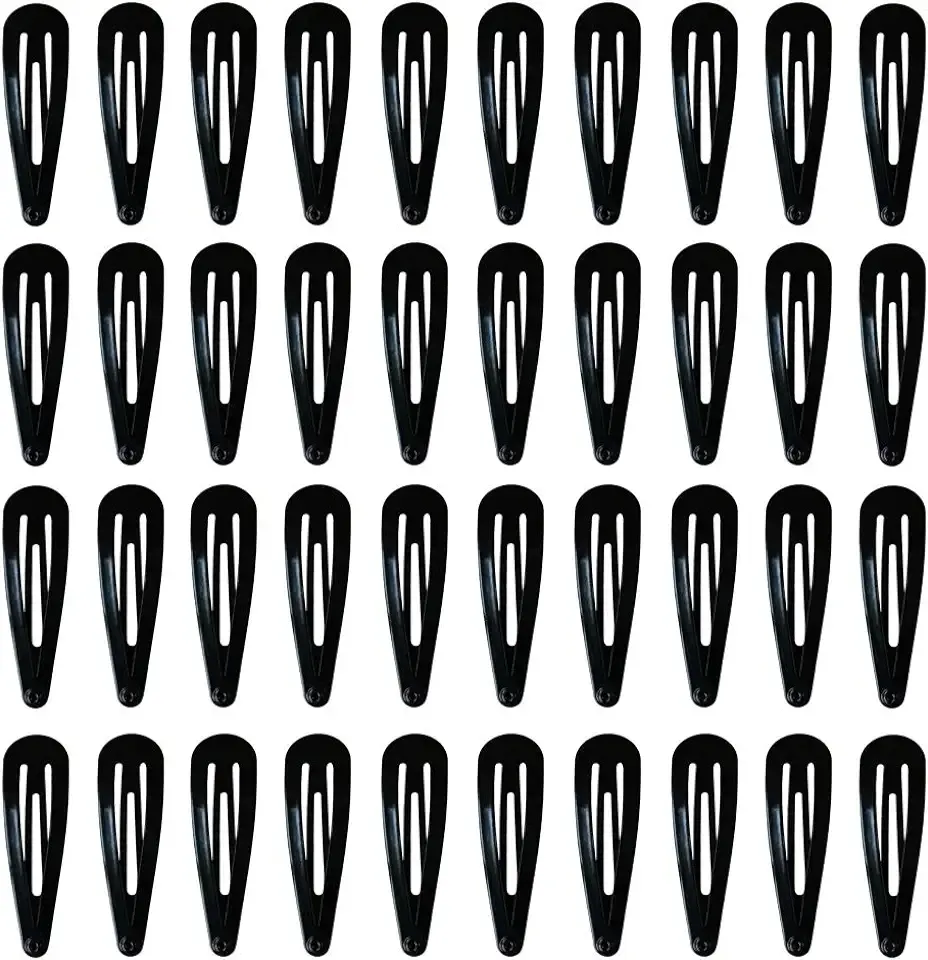 40 Pack Black 2 Inch Barrettes Women Metal Snap Hair Clips Accessories