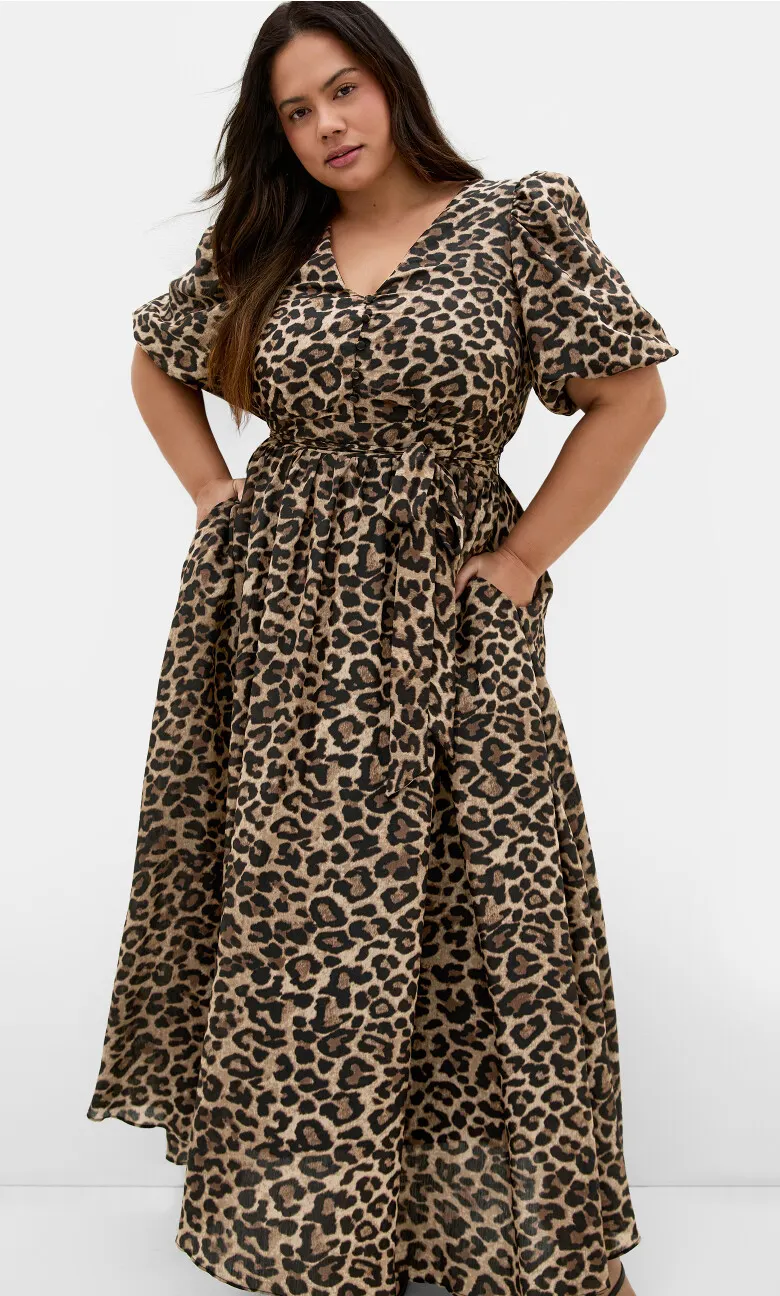 Felicity Leopard Print Maxi Dress - chocolate