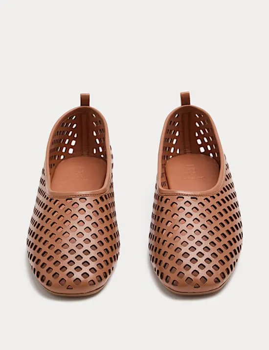 Leather Laser Cut Flat Ballet Pumps