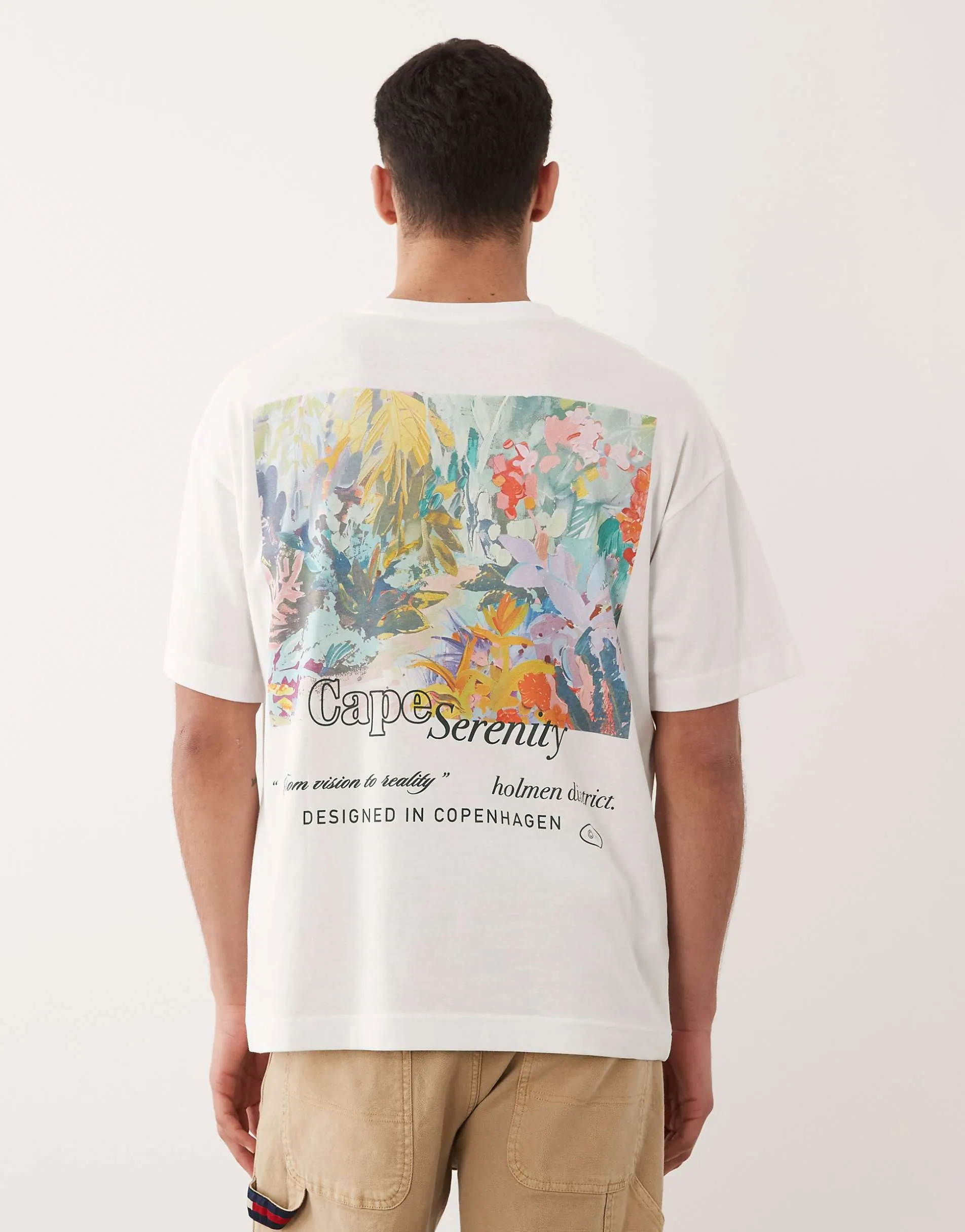 Jack & Jones oversized t-shirt with floral backprint in white