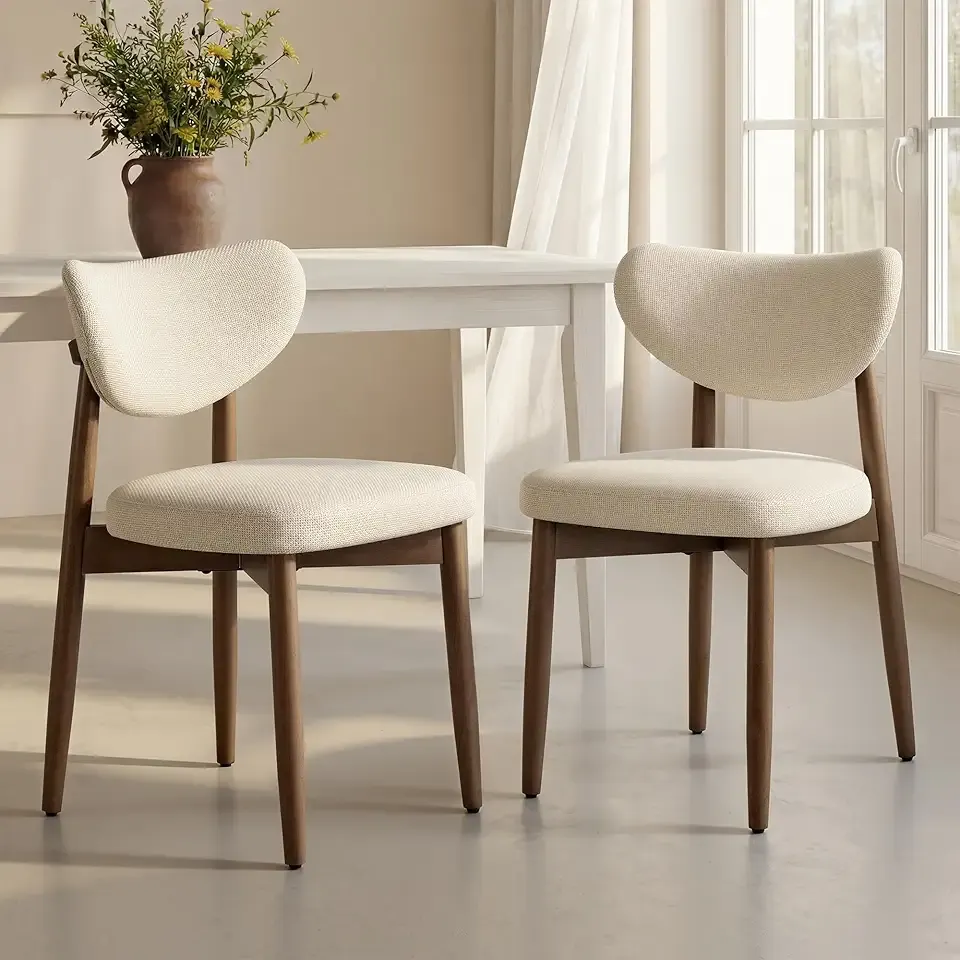 VASAGLE Wooden Dining Chairs Set of 2, Upholstered Kitchen Chairs | Solid Wood Legs, Ergonomic Curved Backrest, Built-in Handle, Mid Century Modern, for Kitchen Dining Vanity, Cappuccino Beige
