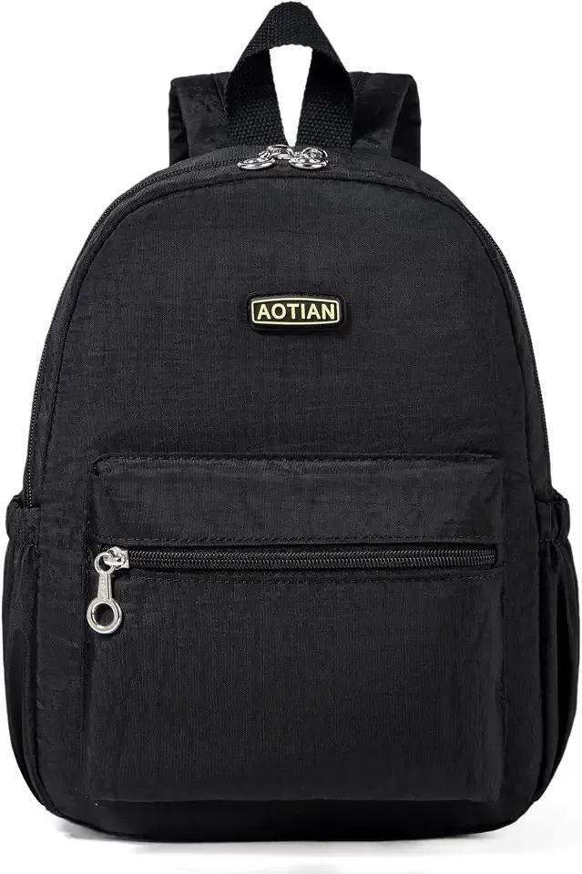 Mini Backpack for Women, Durable Nylon Small Daypack, Black