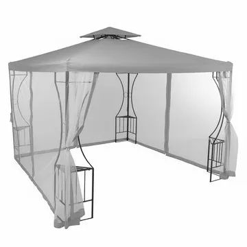Gazebo da giardino in Acciaio Antracite con Telo in Poliestere Grigio e Zanzariera 3x3 metri