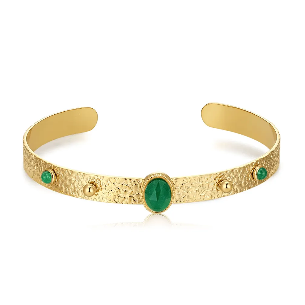 Armband in edelstaal, groen stenen