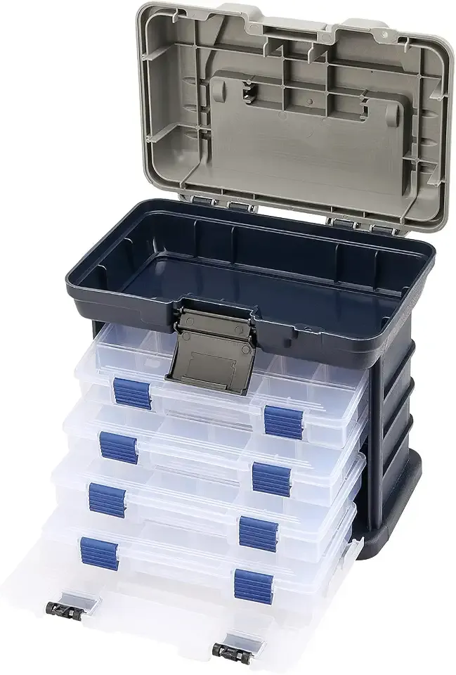 SINJEUN 4 Layers Fishing Tackle Box, Portable Fishing Tackle Storage Box, Fresh Water and Salt Water Tackle Box Kit Organizer for Fishing Accessories, 110 lbs Load Capacity