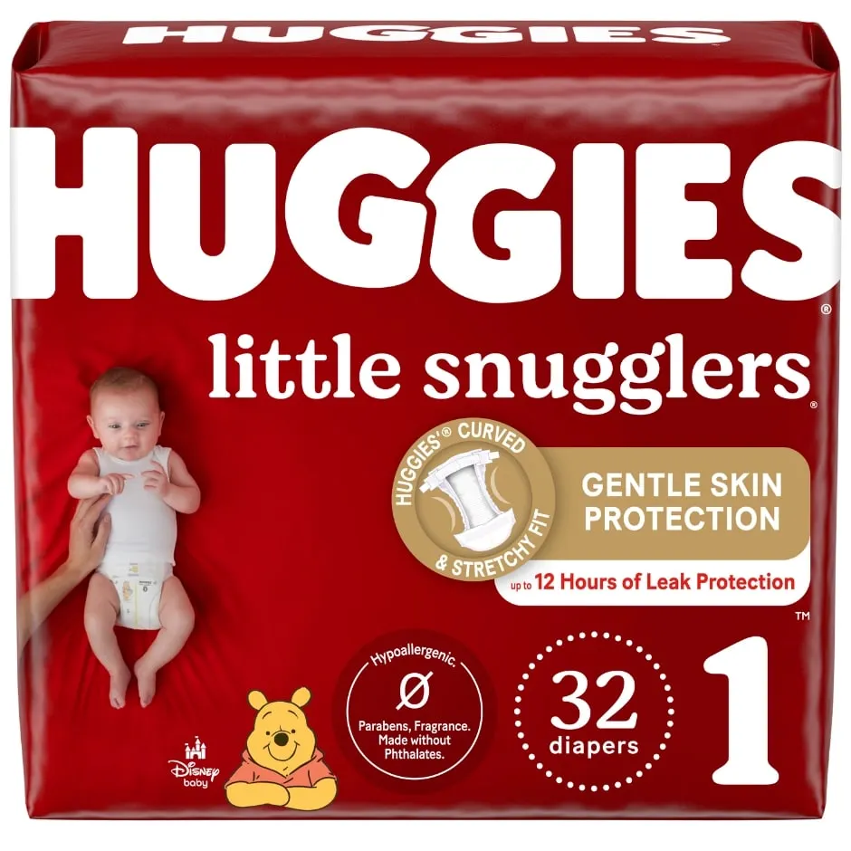 Huggies Little Snugglers Baby Diapers, Size 1 (8-14 lbs), 32 Ct