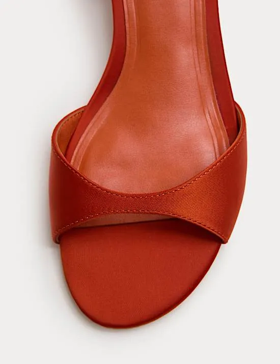 Satin Ankle Strap Kitten Heel Sandals