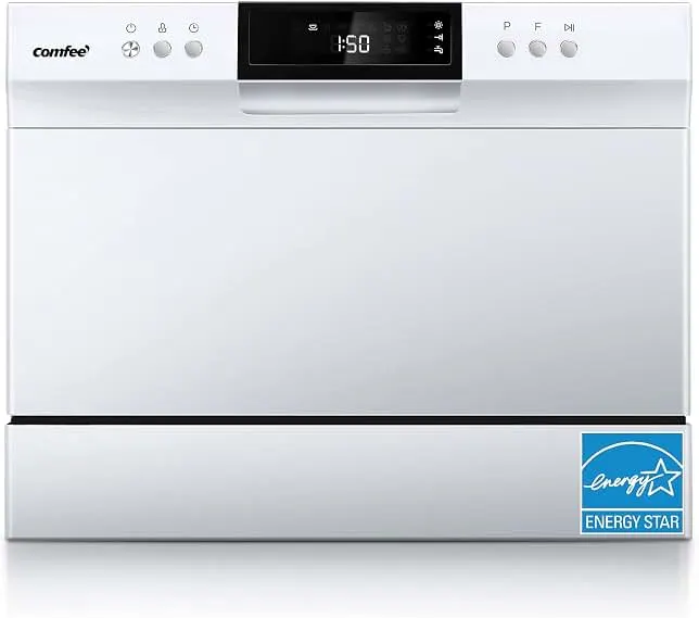COMFEE' Countertop Dishwasher Portable, 6 Place Settings, Energy Star | 8 Washing Programs for RVs, Dorm& Apartment, Speed, Baby-Care, ECO & Glass, Quiet, White, Space-saving Design