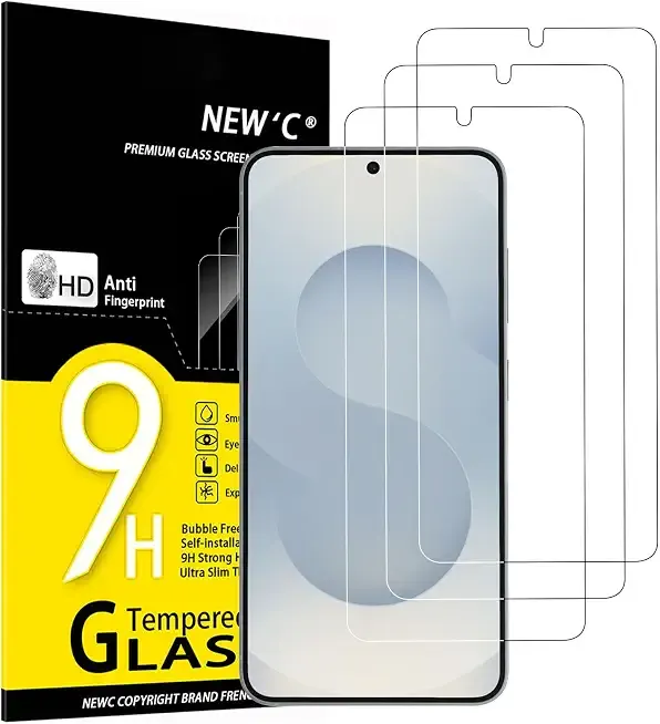 NEW'C 3 Pack Designed for Samsung Galaxy S25 Screen Protector Tempered Glass, Bubble Free, Ultra Resistant | Tempered Glass