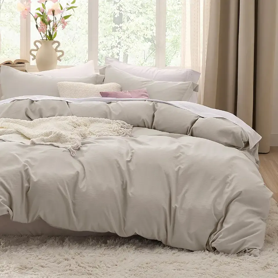 Bedsure Duvet Cover King Size - 3 Pieces Prewashed Cotton-Like Extra Soft Bedding Set, Includes 1 Duvet Cover 104x90 Inches with Zipper Closure & 2 Pillow Shams, Linen, Comforter Not Included