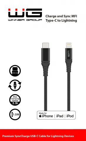 Datový kabel Type-C - Lightning MFI 1m - nylon černá