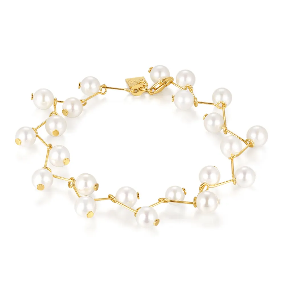 Armband in goudkleurig zilver, parels