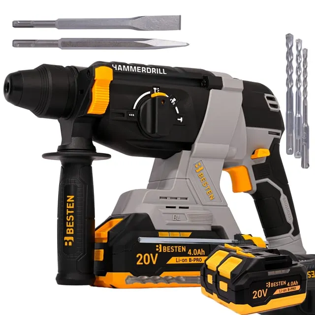 Martello tassellatore a batteria SDS+ 20V 2J con motore brushless + 2x 4.0Ah BESTEN BE-2904