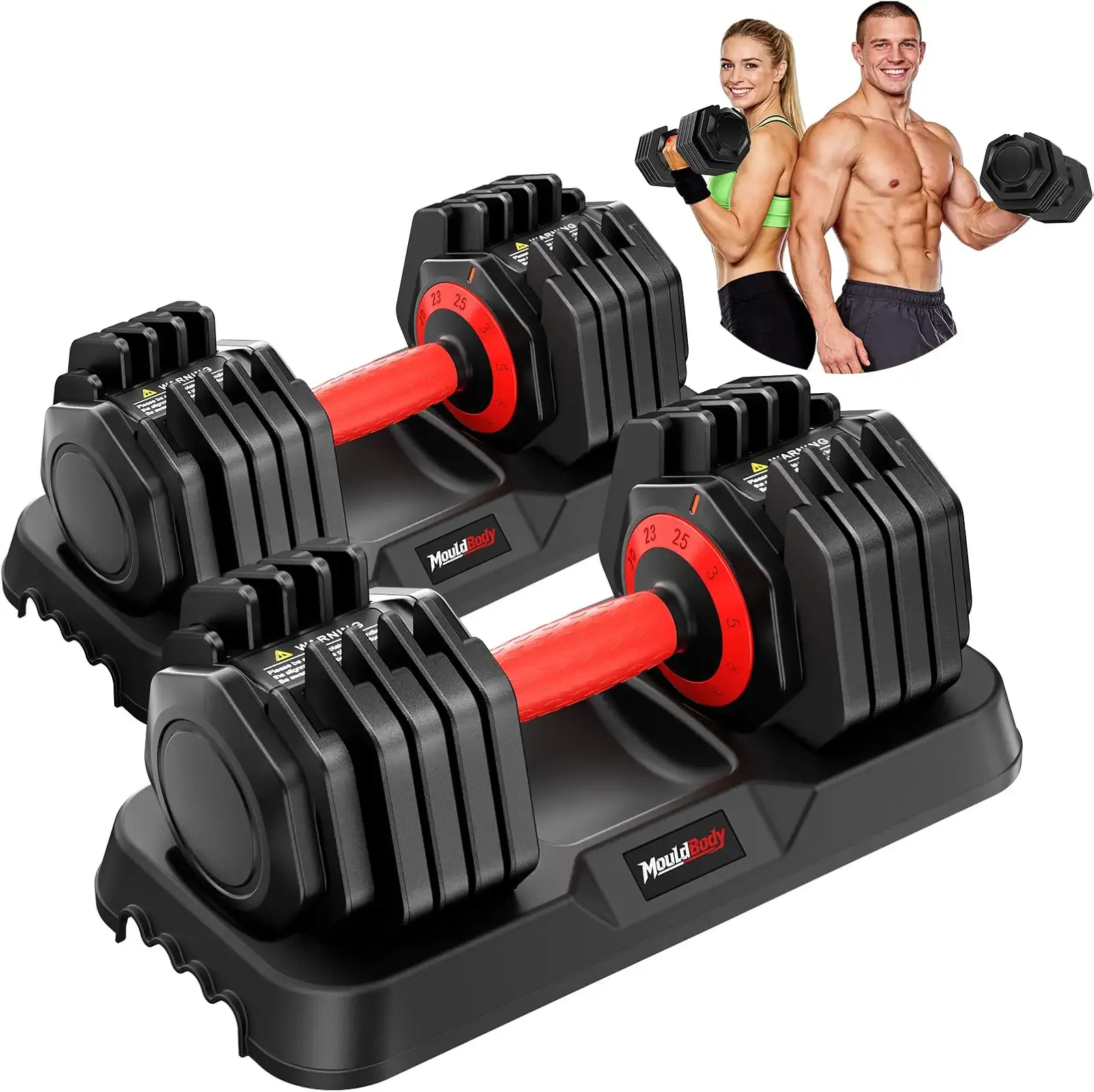 Adjustable Dumbbell Set Pair 25 lb or 50 lb, Adjustable Dumbbells 10-in-1 Free Weight Set, 1-Second Dial Weight Adjustment,Space-Saving Design with Storage Base, Home Gym Strength Training Equipment