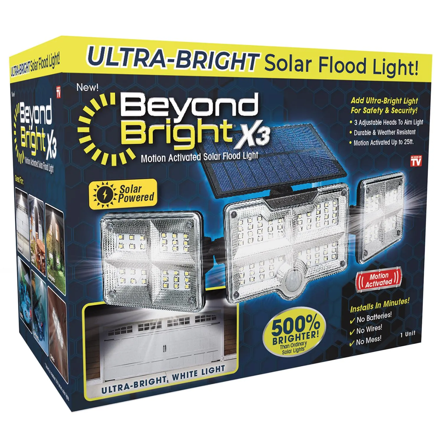 X3 Motion Sensing Solar Powered LED Black Floodlight 1PK