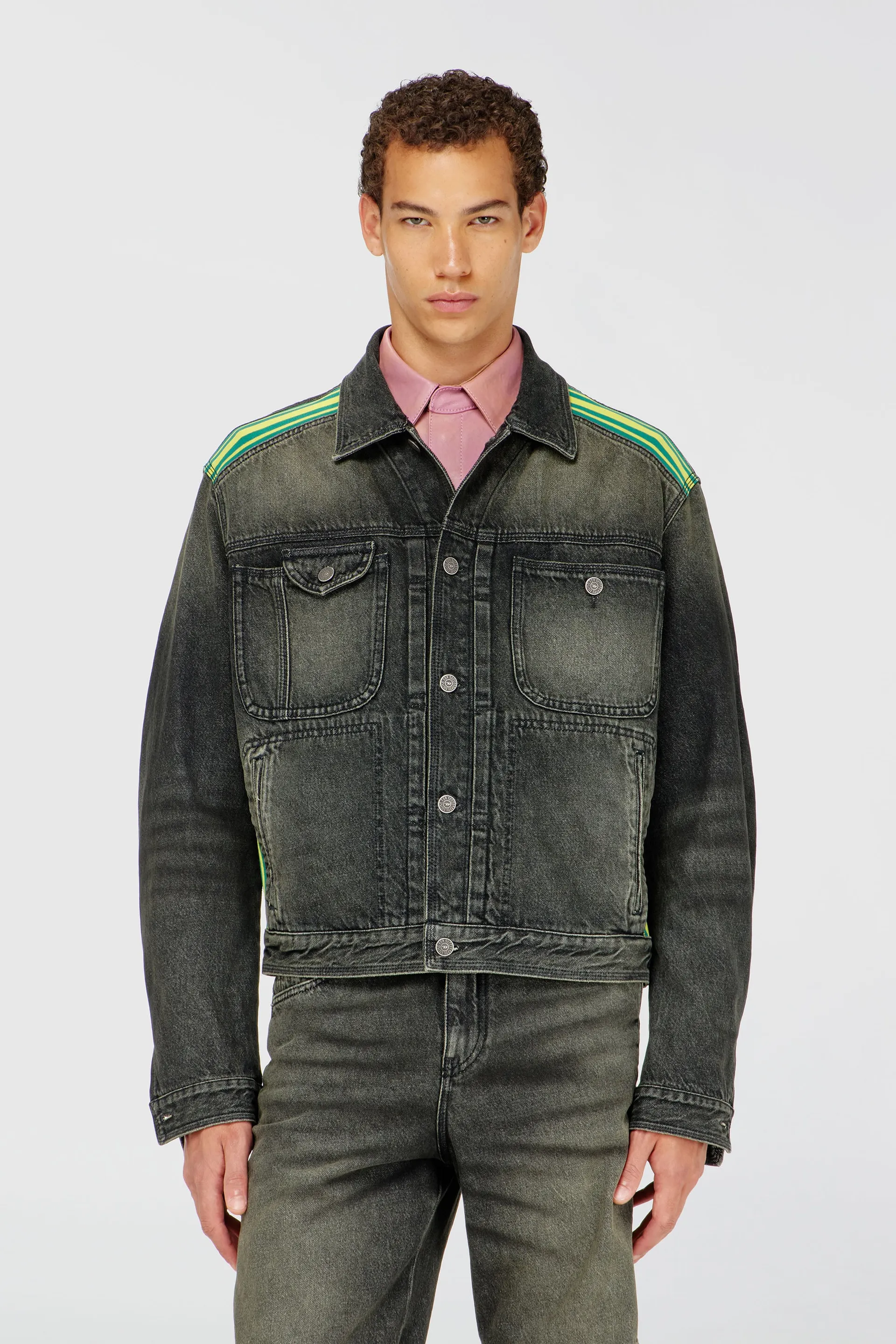 Trucker jacket with striped shoulder bands