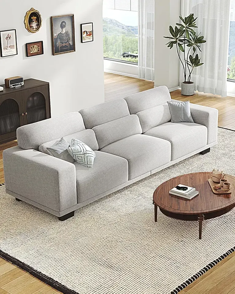 Pipishell 3 Seater Couch, Sofas for Living Room with Deep Seats and Wide Armrests, 89" Comfy 3 Seater Sofa, Supportive with Thickened Cushion, Cotton-Linen Couches, Removable & Washable Covers, Grey