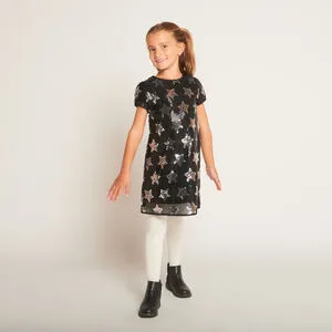 Robe manches courtes en sequins avec motif étoile pour fille