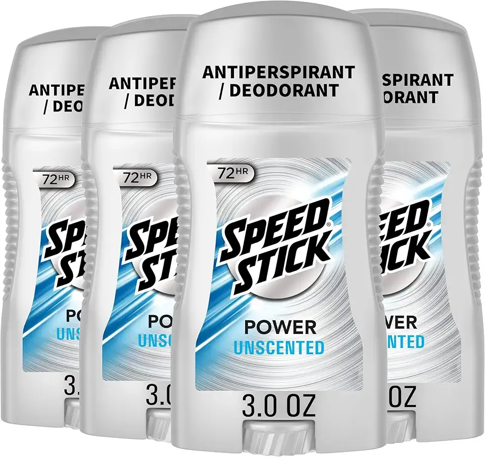 Speed Stick Power Antiperspirant Deodorant for Men, 72 HR Sweat & Odor Protection, Unscented, 3.0 oz Stick (4 Pack)