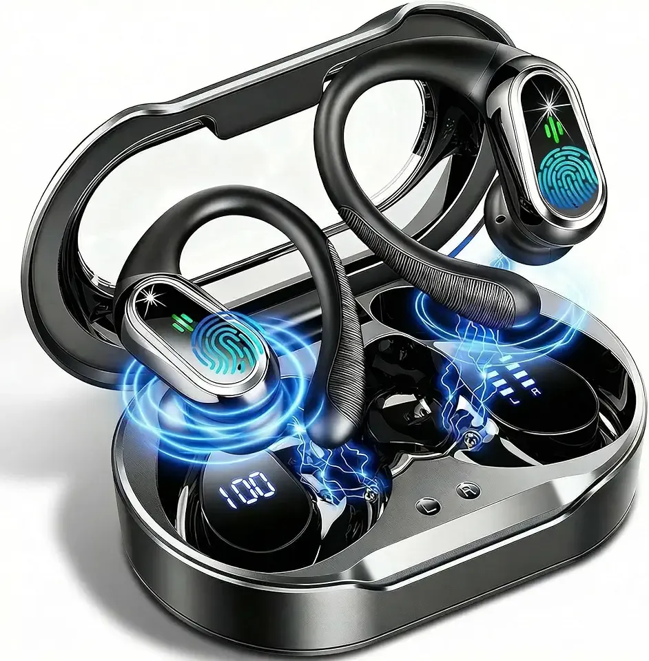 Wireless Earbuds, 2026 Bluetooth 5.4 Headphones Sport, 60Hrs HiFi Stereo Deep Bass Over-Ear buds with ENC Noise Cancelling Mic, IP7 Waterproof & LED Display Earphones with Earhooks for Workout/Running
