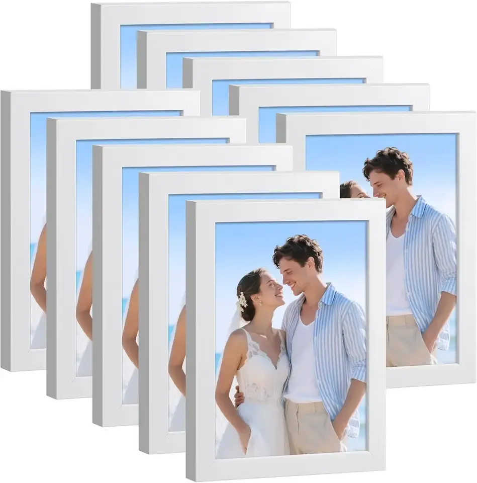 HappyHapi 4x6 Picture Frames Set of 10, Tabletop or Wall Display Pictures 3.5x5 with Mat or 4x6 Without, Multi Photo Frames Collage (White)