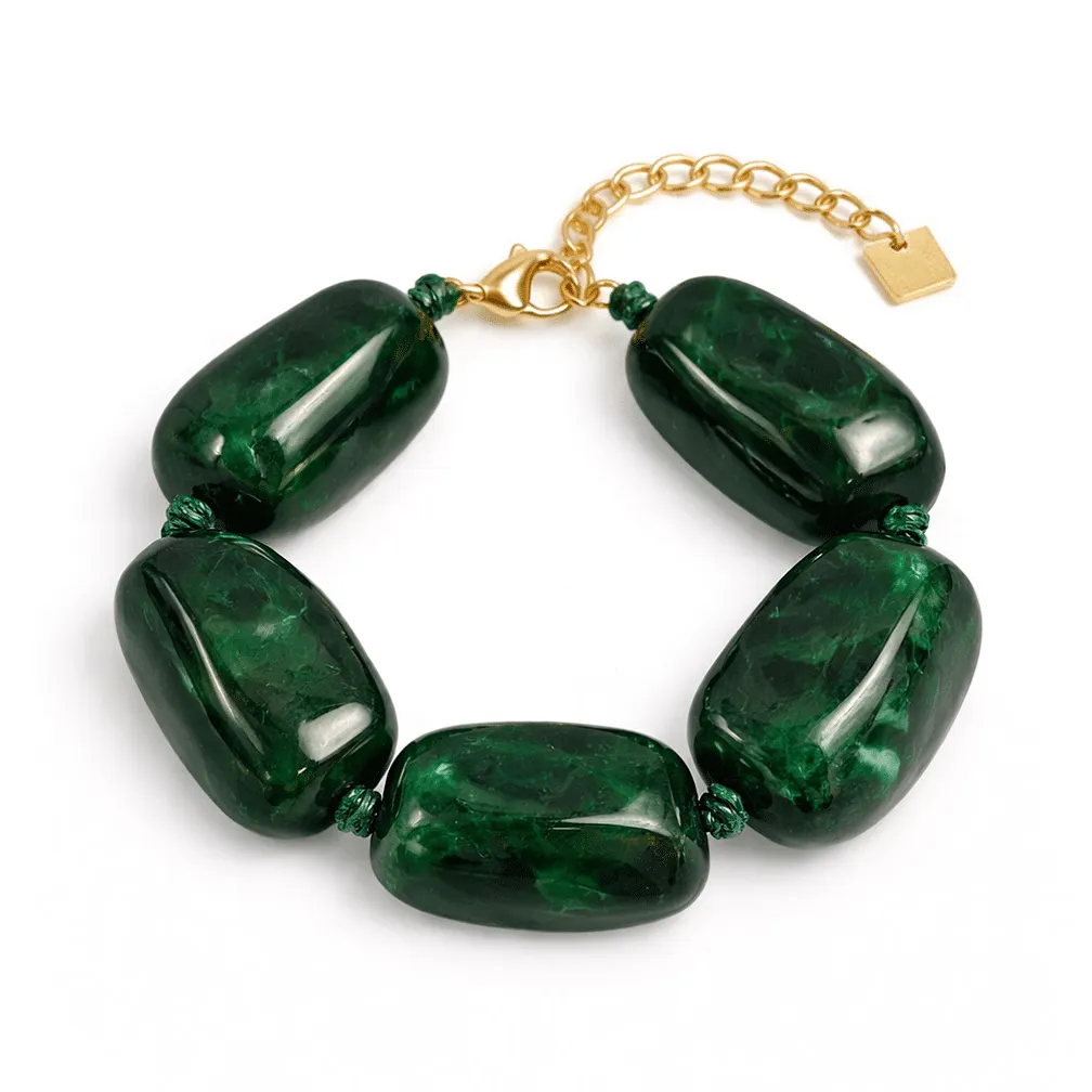 Armband in edelstaal, groene kralen