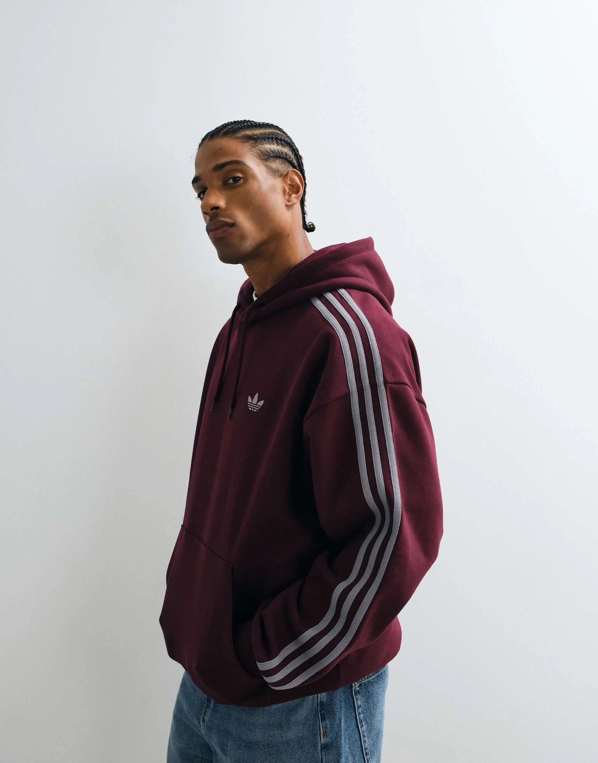 adidas Originals three stripe hoodie in burgundy