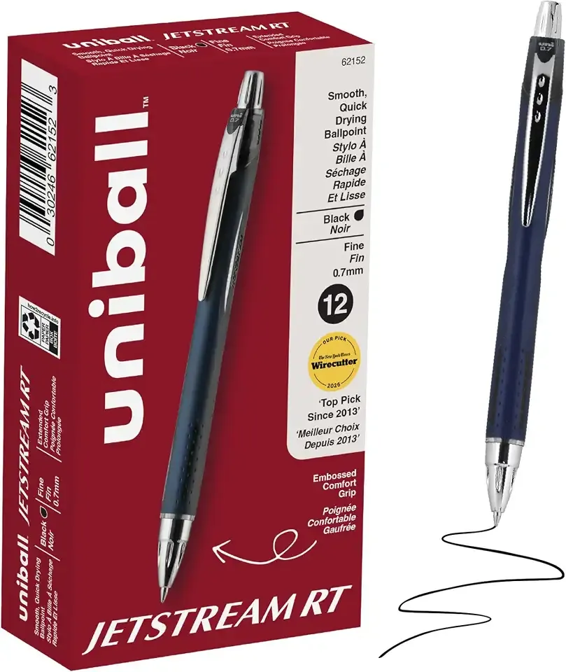 uniball™ Jetstream RT Ballpoint Pens, Black Ink, 0.7mm Fine Point, 12 Count