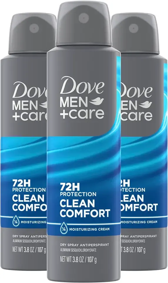 Dove Men+Care Antiperspirant Deodorant Dry Spray Clean Comfort For Men 72-hour Sweat and Odor Protection with Triple Defense Technology, 3.8 Ounce (Pack of 3)