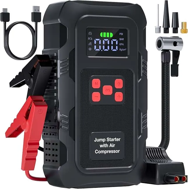 HPBS 5000A Jump Starter with Air Compressor, Portable Car Battery Jump Starter with 150 PSI Tire Inflator for Up to 10.0L Gas and 8.0L Diesel Engines, 12V Jump Box Battery Charger Booster(Red)