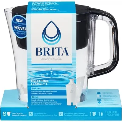 Small 6 Cup Water Filter Pitcher with 1 Standard Filter, Made Without BPA, Denali, Black