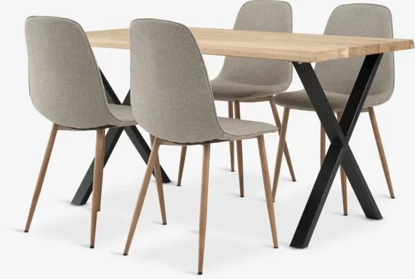 ROSLEV + BISTRUP ROSLEV Tavolo L140 cm rovere natur. + 4 BISTRUP Sedie sabbia