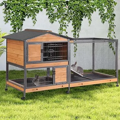 GUTINNEEN 2-Story Rabbit Hutch with Chew-Proof Full M…