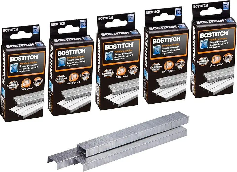 Bostitch Office Premium Standard Staples, 1/4" Length, High-Carbon Steel, 5000 Per Box, 5-Pack